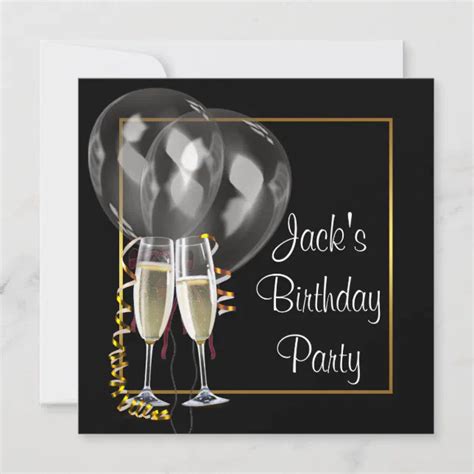 Gold Black Champagne Mans Birthday Party Invitation Zazzle