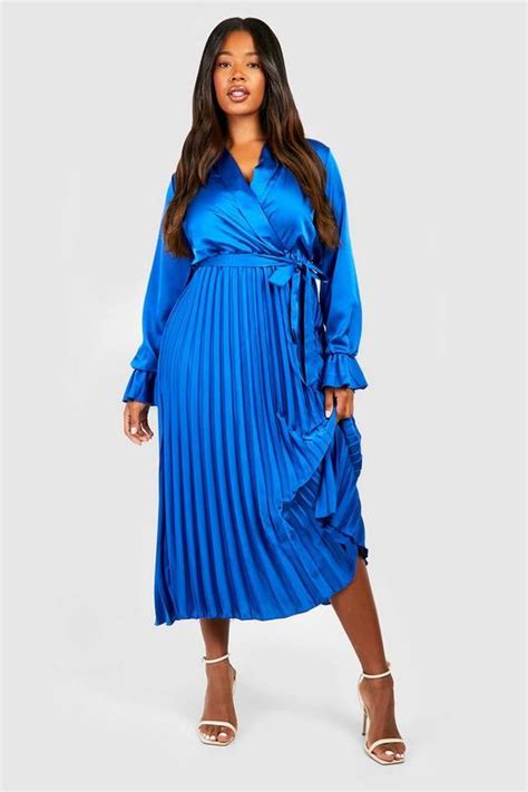 Plus Satin Pleated Midaxi Dress Boohoo Uk