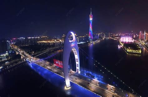 Pearl River Night View Of Guangzhou Liede Bridge Background Guangzhou