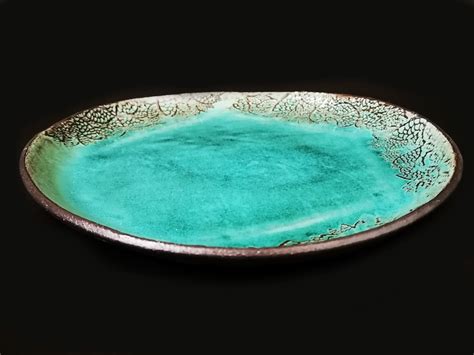 Set Of 2 Turquoise Ceramic Flat Plates Turquoise Plates With Etsy