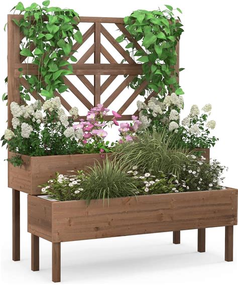 Costway Blumenkasten Mit Spalier Aus Tannenholz Gartenspalier Mit