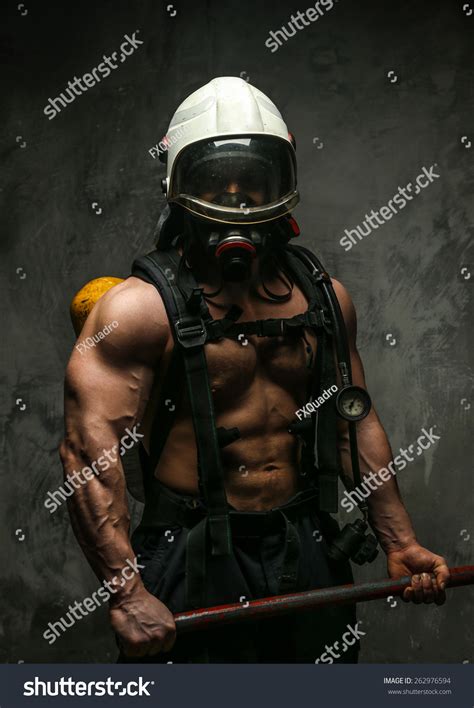 Muscular Firefighter Naked Torso On Grey Stock Photo Shutterstock