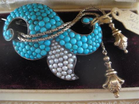 Exquisite Victorian Antique Turquoise Pearl Brooch W Tassels From Scottishandvictorian On Ruby Lane