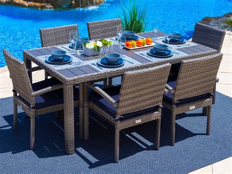 Sorrento 7 Piece Resin Wicker Outdoor Patio Furniture Dining Table Set