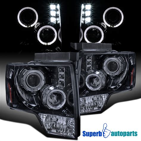 2009 2014 Ford F150 Halo Led Projector Headlights Glossy Black Specd Tuning Ebay