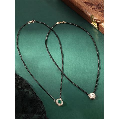 Buy Zaveri Pearls Green And Rose Gold Austrian Diamonds Mangalsutra Set