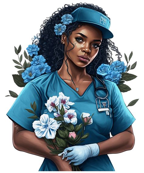 Afro Woman Black Nurse Flowers Sublimation Ai Generative 24184495 Png