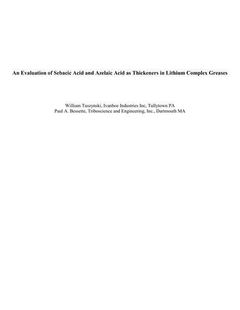 PDF An Evaluation Of Sebacic Acid And Azelaic Acid As Thickeners In