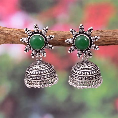 Oxidised Silver Plated Handmade Party Wear Stone Jhumka Jhumki Etsy