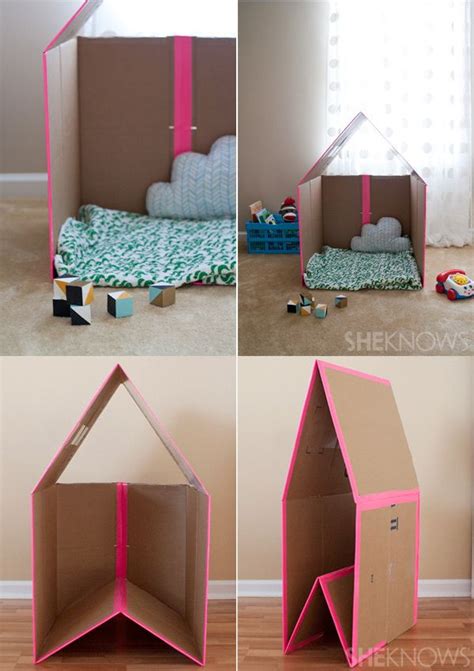 Juguetes de cartón caseros Casita plegable Cardboard Playhouse