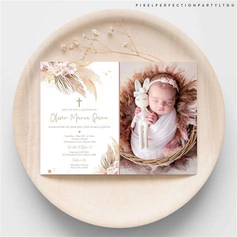 Editable Pampas Grass Baptism Invitation Bohemian Baptism Etsy Uk