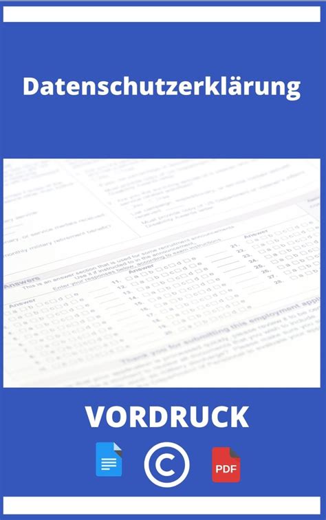 Vordruck Datenschutzerklärung Muster und Vorlage PDF WORD