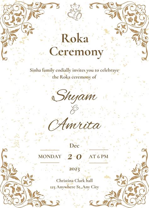 Golden Roka Ceremony Invitation Engagement Invitation Cards