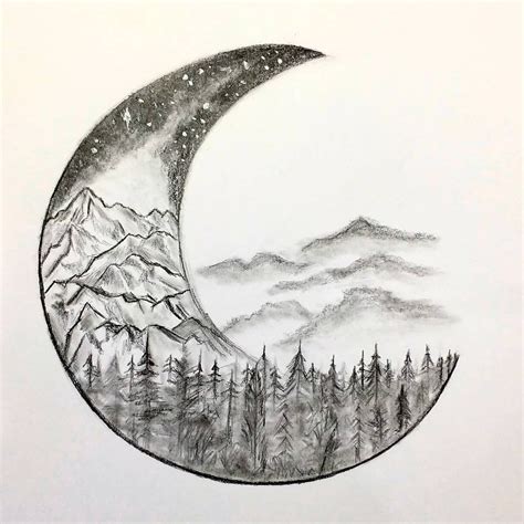 How to Draw Moon, Mountains, Trees, and Galaxy