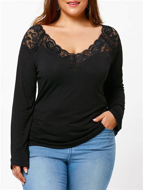 Lace Trim Plus Size Long Sleeve T Shirt Plus Size T Shirts Clothes