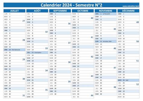 Calendrier Semestre Ferne Jennine