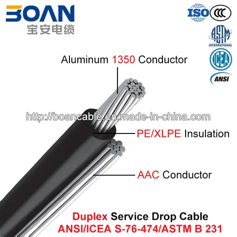 Duplex Service Drop Cable 600 V Al XLPE Or Al PE With AAC Neutral