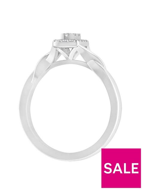 Love Diamond 9ct White Gold Twisted Band 020ct Square Diamond Set Engagement Ring Uk