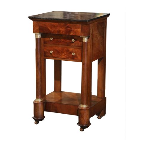 19th Century French Empire Marble Top Mahogany Bedside Table With Drawers Chairish