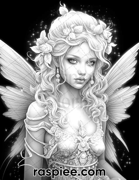 50 Starlight Fairy Grayscale Coloring Pages For Adults Printable PDF