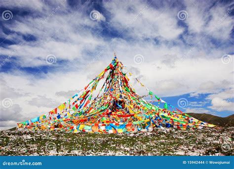 Streaming Tibetan Prayer Flag Stock Photo Image Of Color Streaming