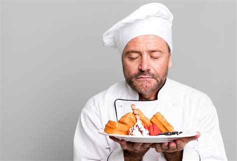 Premium Photo Middle Age Man Chef Concept And Waffles Sport Coach