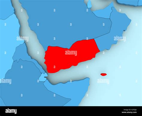 Yemen In Red On Blue Political Map D Illustration Stock Photo Alamy