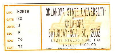 11/30/02 OKLAHOMA STATE VS. OKLAHOMA FOOTBALL TICKET STUB | eBay