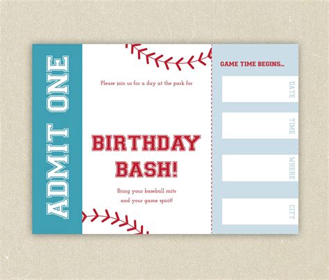 Free Baseball Ticket Birthday Invitation Template | Download Hundreds FREE PRINTABLE Birthday ...