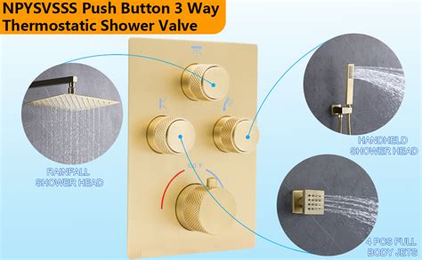 Npysvsss Modern Push Button 3 Way Thermostatic Shower Valve Concealed