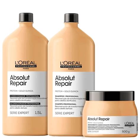 Loréal Professionnel Absolut Repair Gold Quinoa Tratamento Kit Trio Profissional Doce Beleza