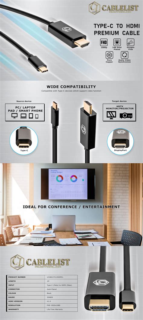 Cablelist 2k Usb C Male To Hdmi Male Cable 1m Au