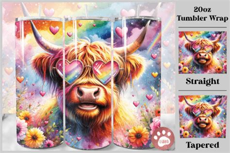 Highland Cow Valentines Tumbler Wrap Png Graphic By Luna Art Design