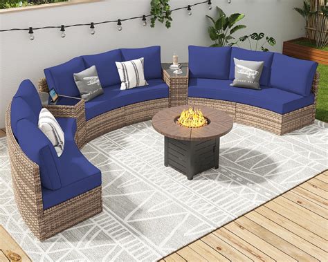 Amazon Outdoor Half Moon Sofa Set Curved Seating Group Acacia