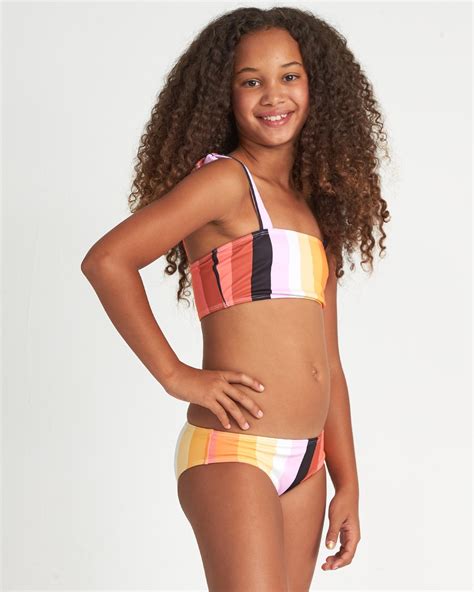 Sunset Glow St Striped Bikini Set For Teen Girls