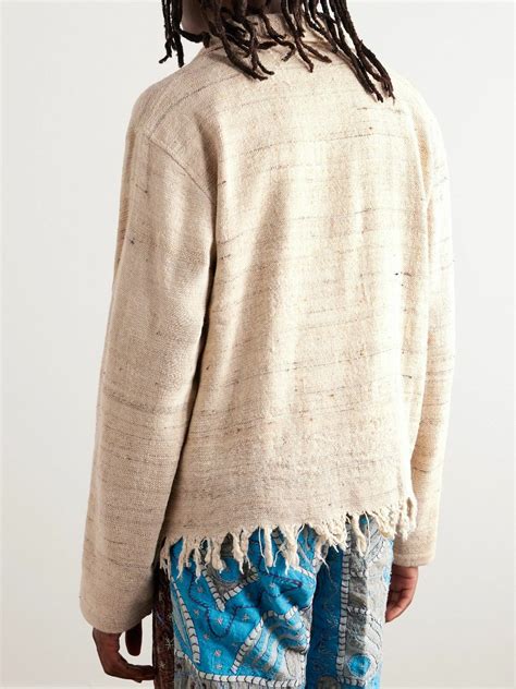 Karu Research Cropped Fringed Cotton And Silk Blend Jacket Neutrals