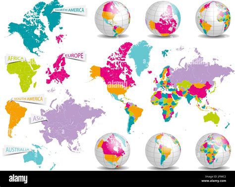 world map with continents and globes vector Stock Vector Image & Art ...