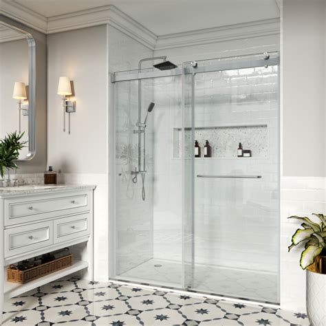 Mcocod 46 48 W X 76 H Double Sliding Frameless Shower Door With 516 In Clear Glass Wayfair