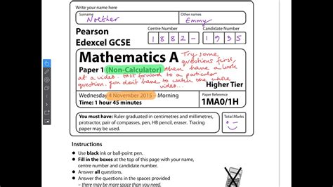 GCSE Maths Edexcel November 2015 Non Calculator Full Paper YouTube