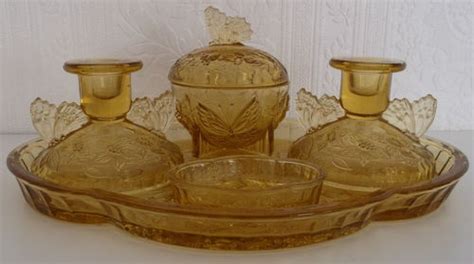 Art Deco Amber Glass Dressing Table Set Glass Designs