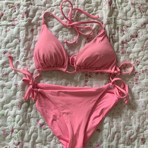 Becca Hott Pink Triangle Bikini Set Adjustable Depop