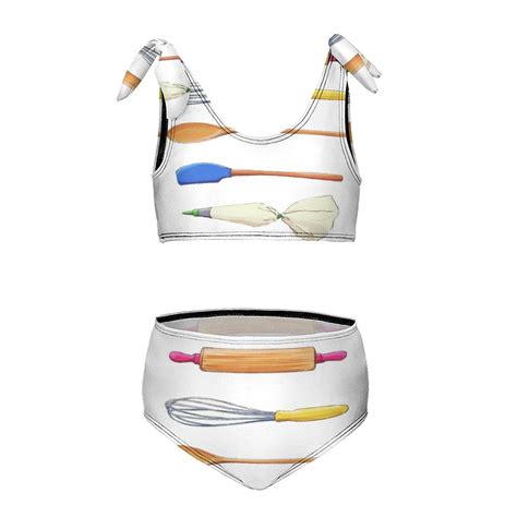 Baking Utensils On Square Magnet Girl S Piece Bikini Set Beach Sport Swimsuit Swimwear Y