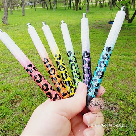 Personalized Glitter Pens Ombre Leopard Pen Epoxy Cheetah Pens Etsy