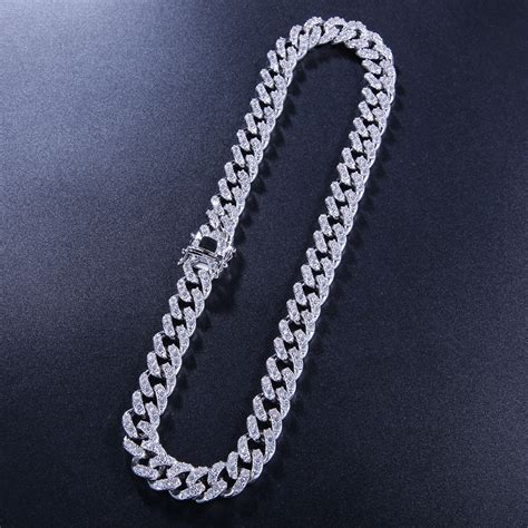 8mm Cuban Link Necklace Chain Fully Iced White Gold Bijouterie Gonin