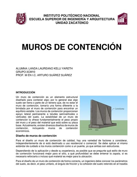 Muros De Contención Muros De ContenciÓn Alumna Landa Laureano Kelli Yareth Grupo3cm Prof M