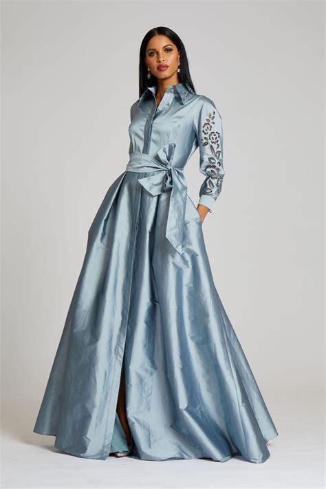 Taffeta Shirt Dress Gown With Eyelet Sleeve And Collar Artofit