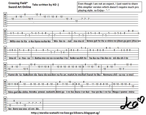 Anime Guitar Tabs Tabs For Crossing Field Sword Art Online