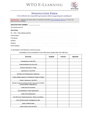 Wto E Learning Nomination Form Fill Online Printable Fillable