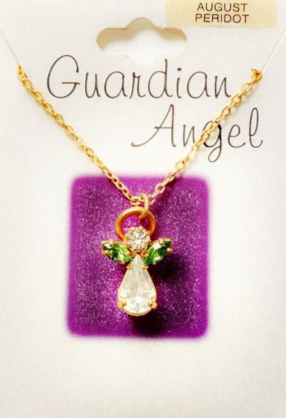 Peridot August Birthstone Guardian Angel Pendant Necklace Genuine