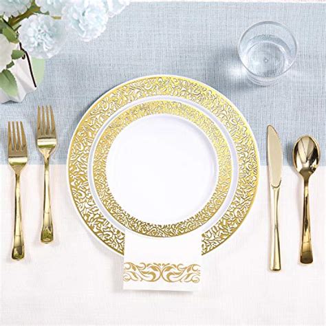 Piece Gold Dinnerware Set Guest Gold Lace Plastic Plates